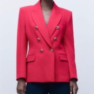 NWT Zara Vibrant Pink Double-Breasted Blazer